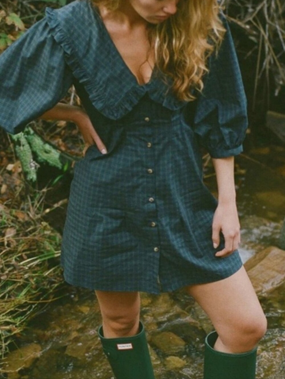 Ciao Lucia Mariana Plaid Dress Mini Collared Check Button Down XXS